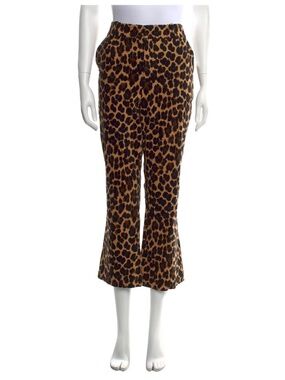 Frame Leopard Animal Print Cropped Velvet Pants, Size 8